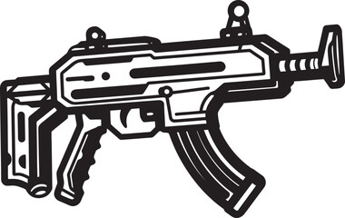Naklejka premium Virtual Firepower Black Vector Emblem Cybernetic Blaster Machinegun Graphic Design