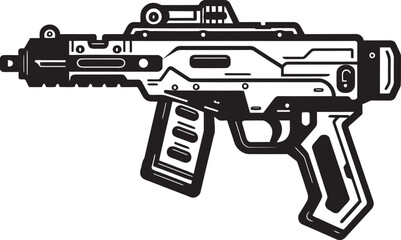 Mech Assault Black Vector Graphic Nano Firepower Machinegun Icon Design