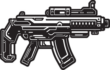 Nano Firepower Machinegun Icon Design Robotic Shooter Vector Weapon Emblem