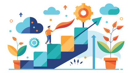 Fototapeta na wymiar Ascent to Success: Climbing Graph in a Vibrant Business Illustration