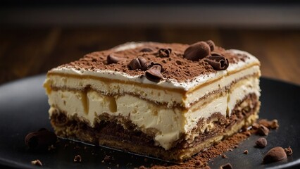Macro of dessert tiramisu 