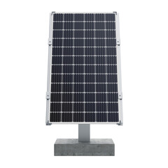 3D Photovoltaic Solar Panel Cell without Blue Reflection on Suspended Steel and Concrete Base, Transparent Background