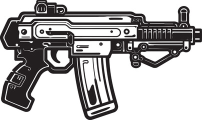 Cyber Shooter Vector Weapon Logo Mech Gunner Black Vector Emblem