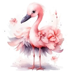 cute watercolor balerina flamingo isolated on white