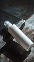 cosmetic product white bottle mock up on the metallic background