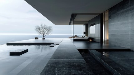 Beautiful minimalist interior in black tones