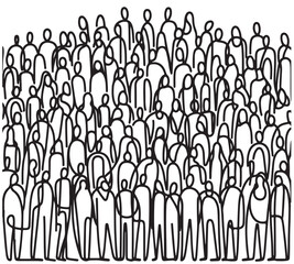 Abstract people, crowd, black simple one line doodle, modern