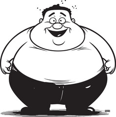 Rotund Representation Black Vector Emblem Badge Chubby Character Fat Man Icon Design