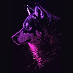 a wolf with purple and pink lights