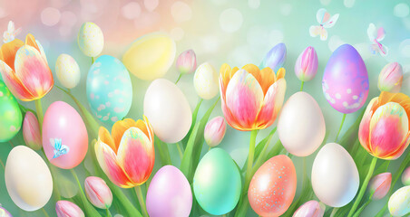 Superb Flowers near easter eggs and bunny