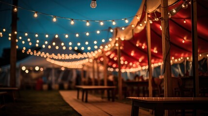 string lights above a red tent