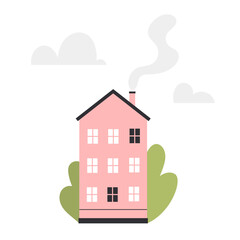 Wooden tiny house. Countryside cozy house, residential building cartoon vector illustration