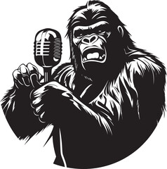Funky Frontman Black Vector Icon Gorilla Gig Microphone Emblem Design