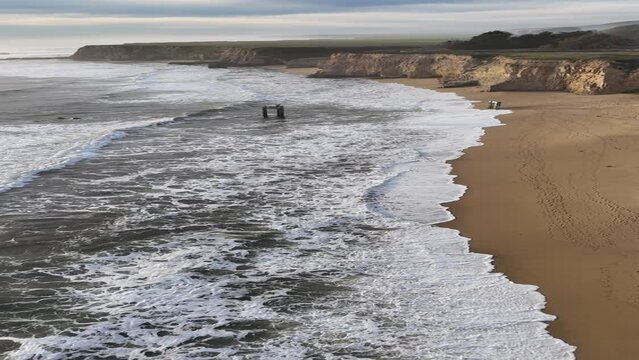 Aerial views of Davenport Beach at sunset