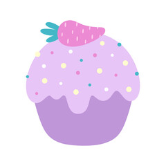 greeting card of cute easter cake with carrot isolated on white background, vector illustration