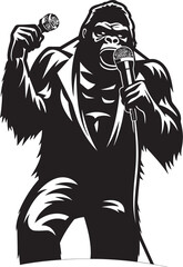 Funky Frontman Black Vector Icon Gorilla Gig Microphone Emblem Design