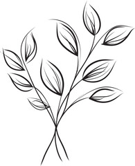 Leafy Doodles Black Vector Graphic Natural Strokes Plant Leaves Emblem