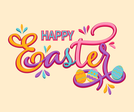 Happy Easter isolated with white background. EPS 10 vector royalty free stock illustration for greeting card, ad, poster, flier, blog, article