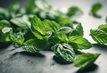 Set of Fresh Mint Leaves Cut Out: Capturing the Crispness and Aroma of Nature