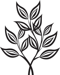 Verdant Vision Black Vector Logo Design Leafy Lines Plant Leaves Badge Icon