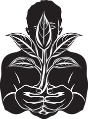 Leafy Touch Vector Logo Emblem Natures Clasp Black Vector Badge