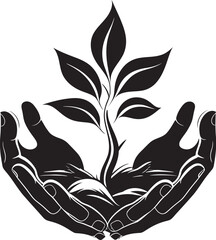 Botanical Touch Vector Logo Design Eco Grasp Black Vector Emblem