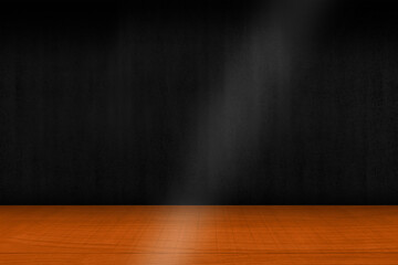 Black room with wooden floor for interior and products display background