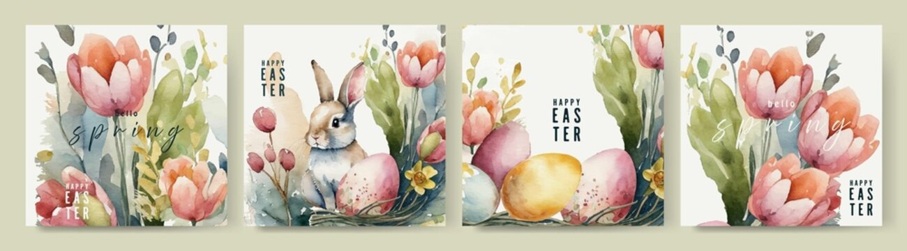 Set of Happy Easter cards for poster, cover or postcard.	