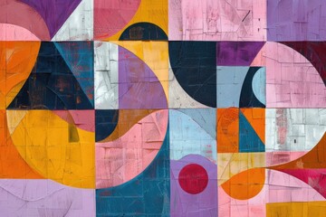 An abstract composition featuring a dynamic interplay of vibrant colors and geometric shapes, creating a harmonious and visually stimulating piece of art