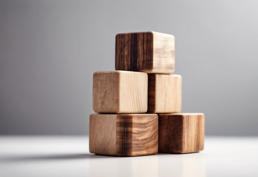 Naklejki Tower of five blank wooden cubes isolated on white background