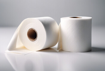 Two rolls of white toilet paper isolated on white background