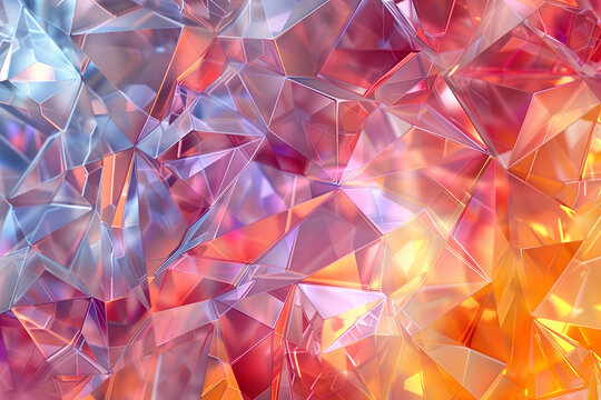 3d render, abstract crystal background, iridescent texture, macro panorama, faceted gem, wide panoramic polygonal wallpaper