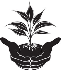 Botanic Bloom Vector Logo Featuring Growing Plant and Hands Flora Enchantment Hands Holding Lush Plant Icon