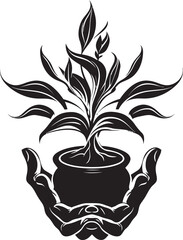 Flora Enchantment Hands Holding Lush Plant Icon Organic Unity Living Plant Vector Logo Design