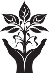 Verdant Essence Hands Holding Greenery Emblem Natures Embrace Living Plant Icon in Vector