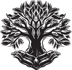 Verdant Essence Vector Graphic of Plant in Hands Natures Embrace Living Plant Emblem Design