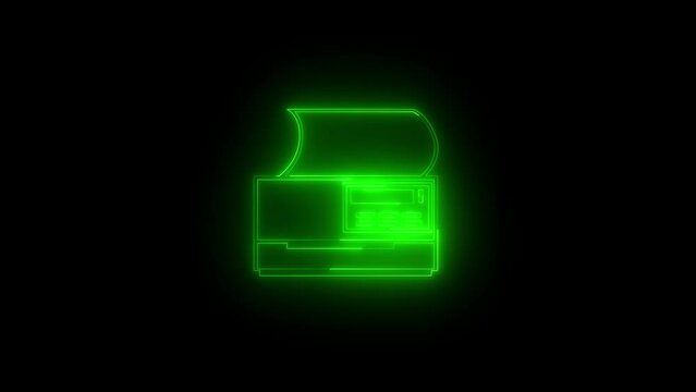 Neon glowing green printer animation in black background