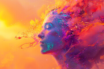 Surreal Dreamscape Portrait, Ethereal Beauty Amidst Cosmic Colors created with Generative AI technology