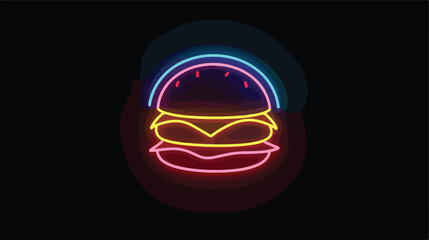 A graphic neon icon of a burger isolated on a black - obrazy, fototapety, plakaty