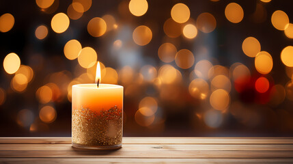 Close-up of candle with soft warm background behind it