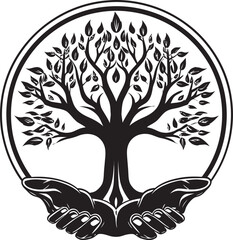 Organic Connection Hands Holding a Lush Plant Logo Design Earthly Elegance Intricate Living Plant Vector Icon in Hands