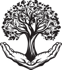 Verdant Essence Detailed Black Logo Design with Hands and Living Plant Green Serenity Delicate Living Plant Vector Icon in Hands Graphic