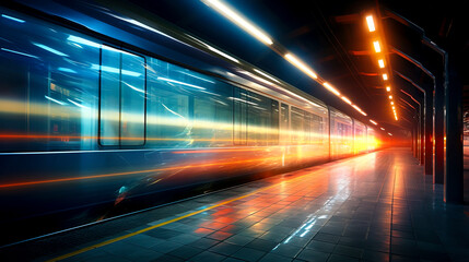 Fototapeta na wymiar Speeding Train at Dusk, Urban Transit in Motion created with Generative AI technology