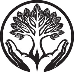 Foliage Affection Hands Holding Vibrant Plant Vector in Black Natural Fusion Living Plant Emblem in Vector with Hands