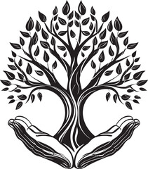 Verdant Touch Detailed Living Plant Emblem in Hands Graphic Natures Connection Black Logo Design with Hands Holding a Lush Plant