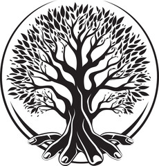 Botanic Caress Hands Hold Growing Plant Icon in Minimalistic Black Design Flora Fusion Living Plant Emblem in Hands Vector Graphic