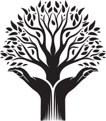 Organic Embrace Hands Hold Growing Plant Vector in Minimalistic Black Design Foliage Harmony Stylish Living Plant Icon in Hands Vector