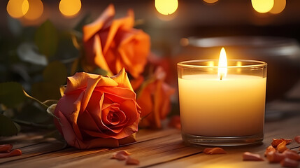 Close-up of candle with soft warm background behind it