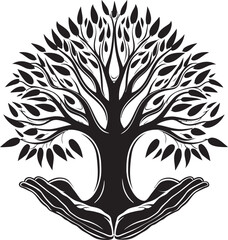 Leafy Hands Vector Logo Badge Natures Embrace Black Vector Design