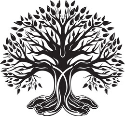 Botanic Touch Plant Emblem Badge Leafy Hands Vector Logo Badge